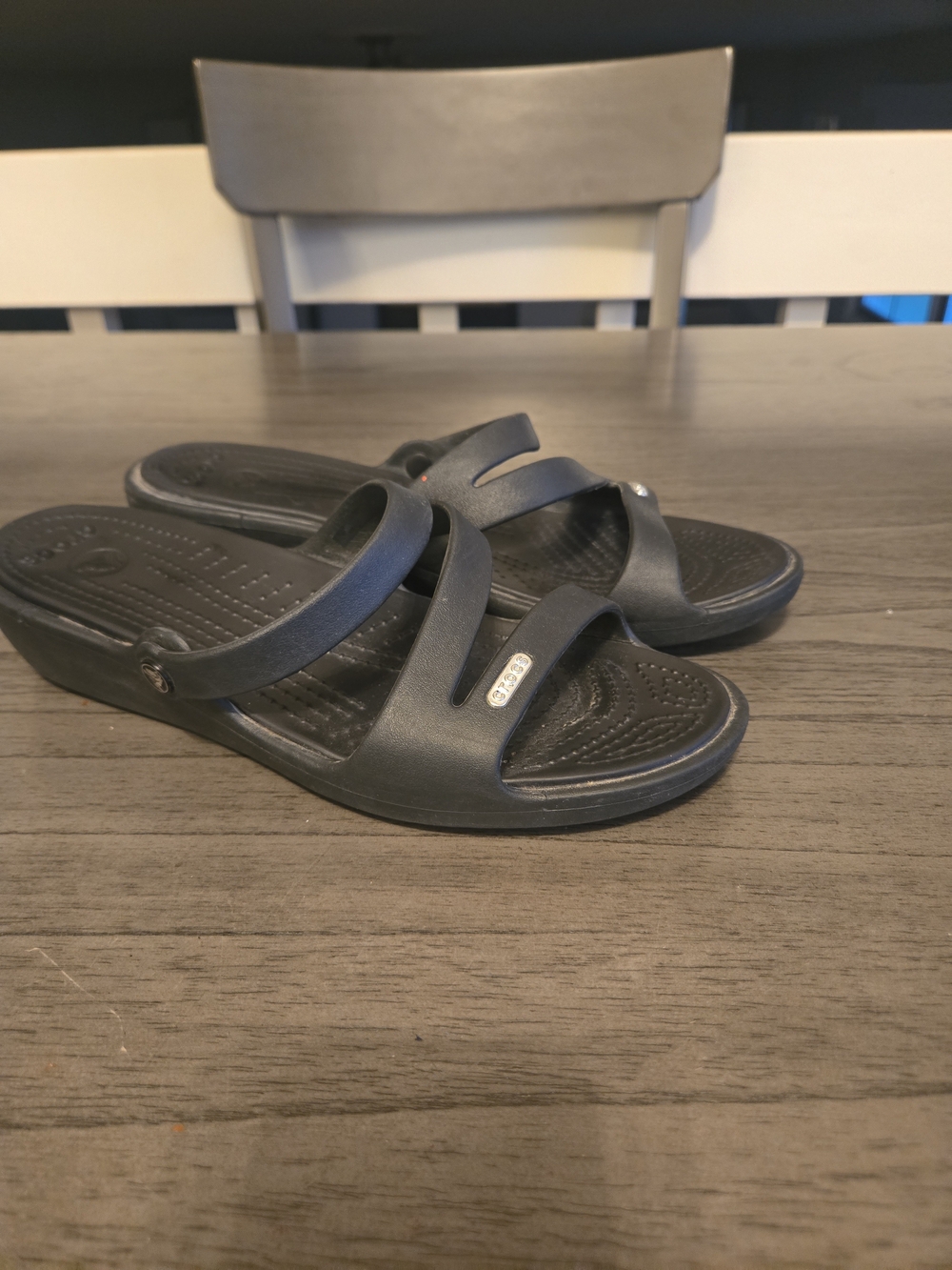 Crocs Patricia Wedge Sandals Womens Size 9 Black Strappy Slip On Comfort Shoes